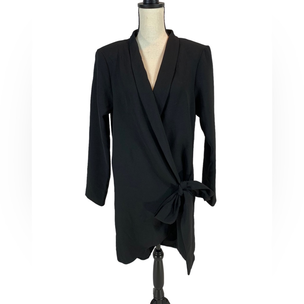 ASOS Design Long Sleeve Open Back Wrap Mini Dress - Black - size 10